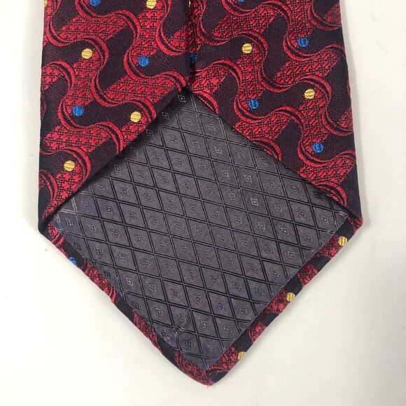 STUDIO by FUMAGALLI'S Silk Red Blue Yellow Pattern Tie Made in USA/Italy - Picture 4 of 6